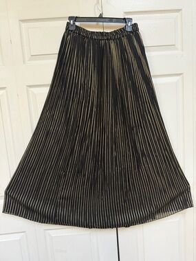 Black with Gold Stripes Chiffon Pleated Dressy Skirt Women’s 2X